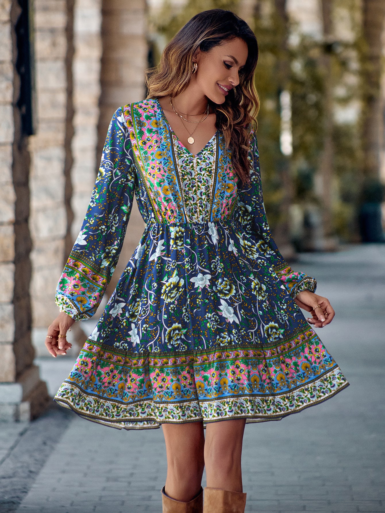 Robe imprimée pour femme à taille contrôlée