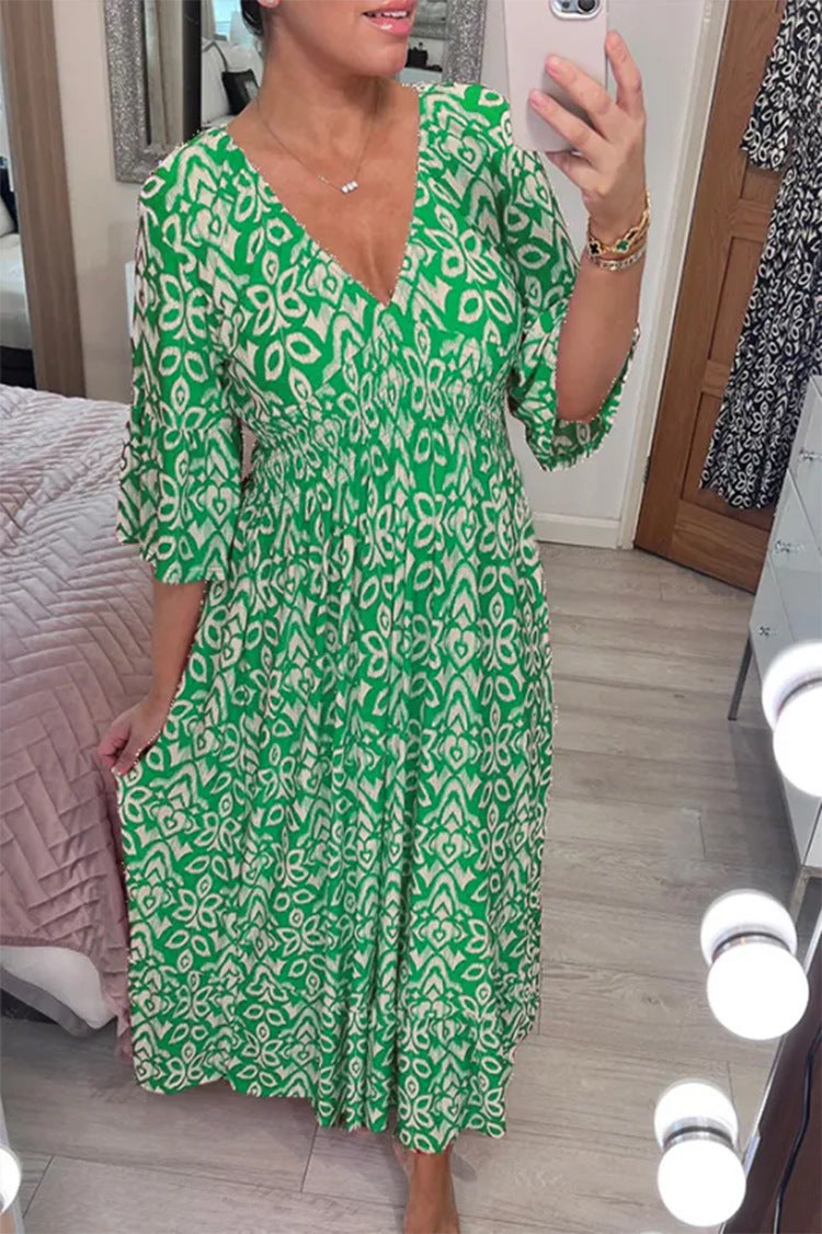 Robe d'été longue à imprimé floral et col en V