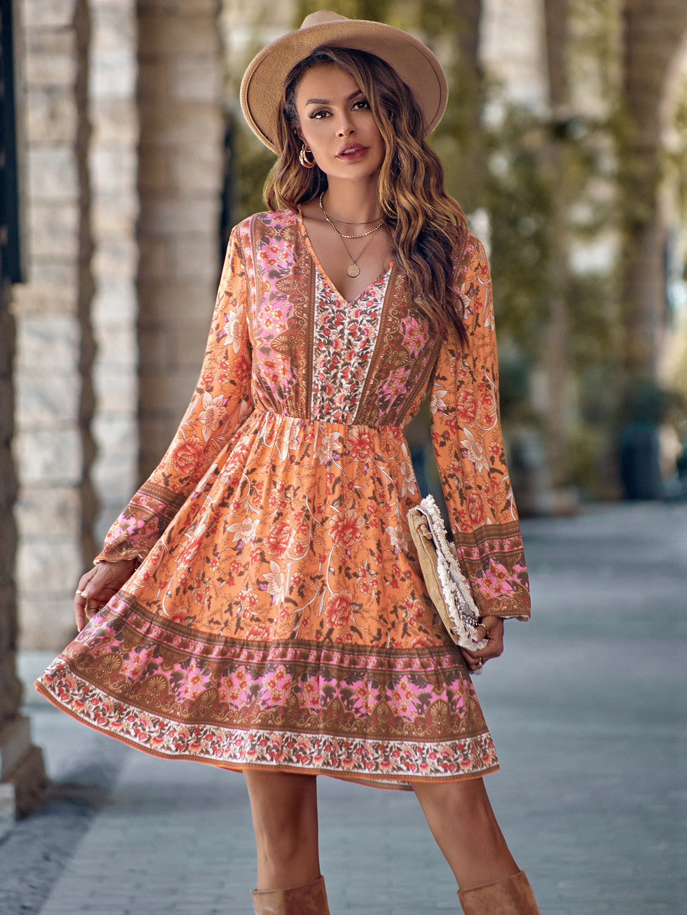 Robe imprimée pour femme à taille contrôlée