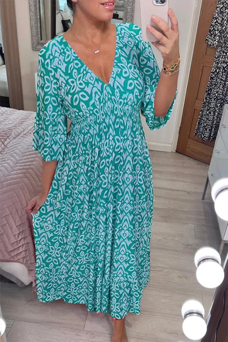 Robe d'été longue à imprimé floral et col en V