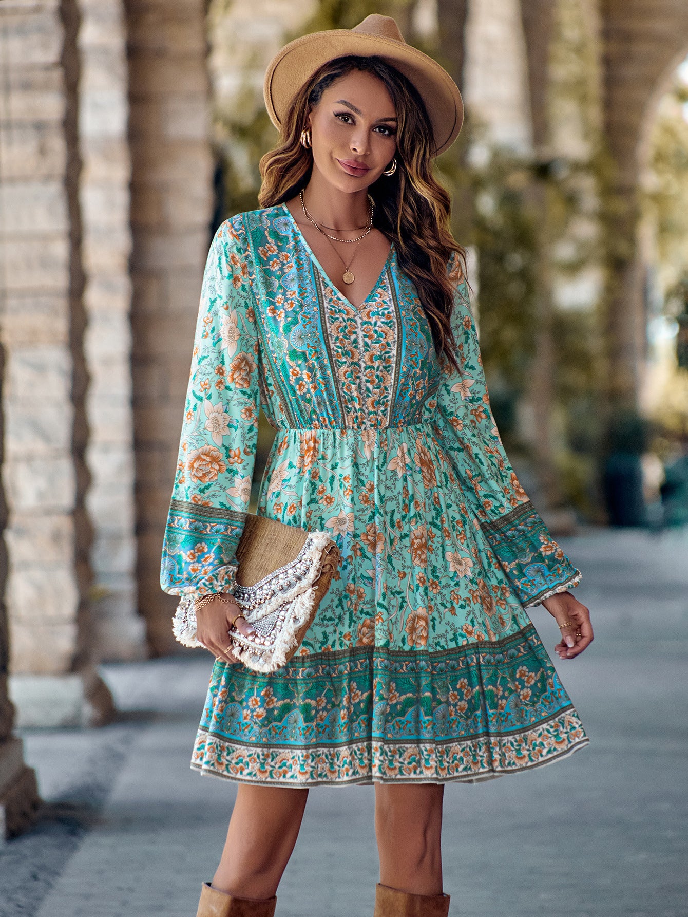 Robe imprimée pour femme à taille contrôlée