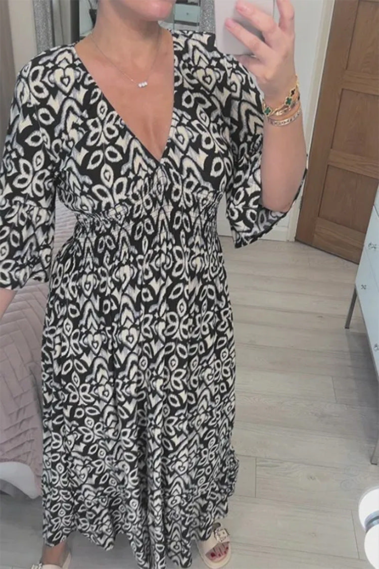 Robe d'été longue à imprimé floral et col en V