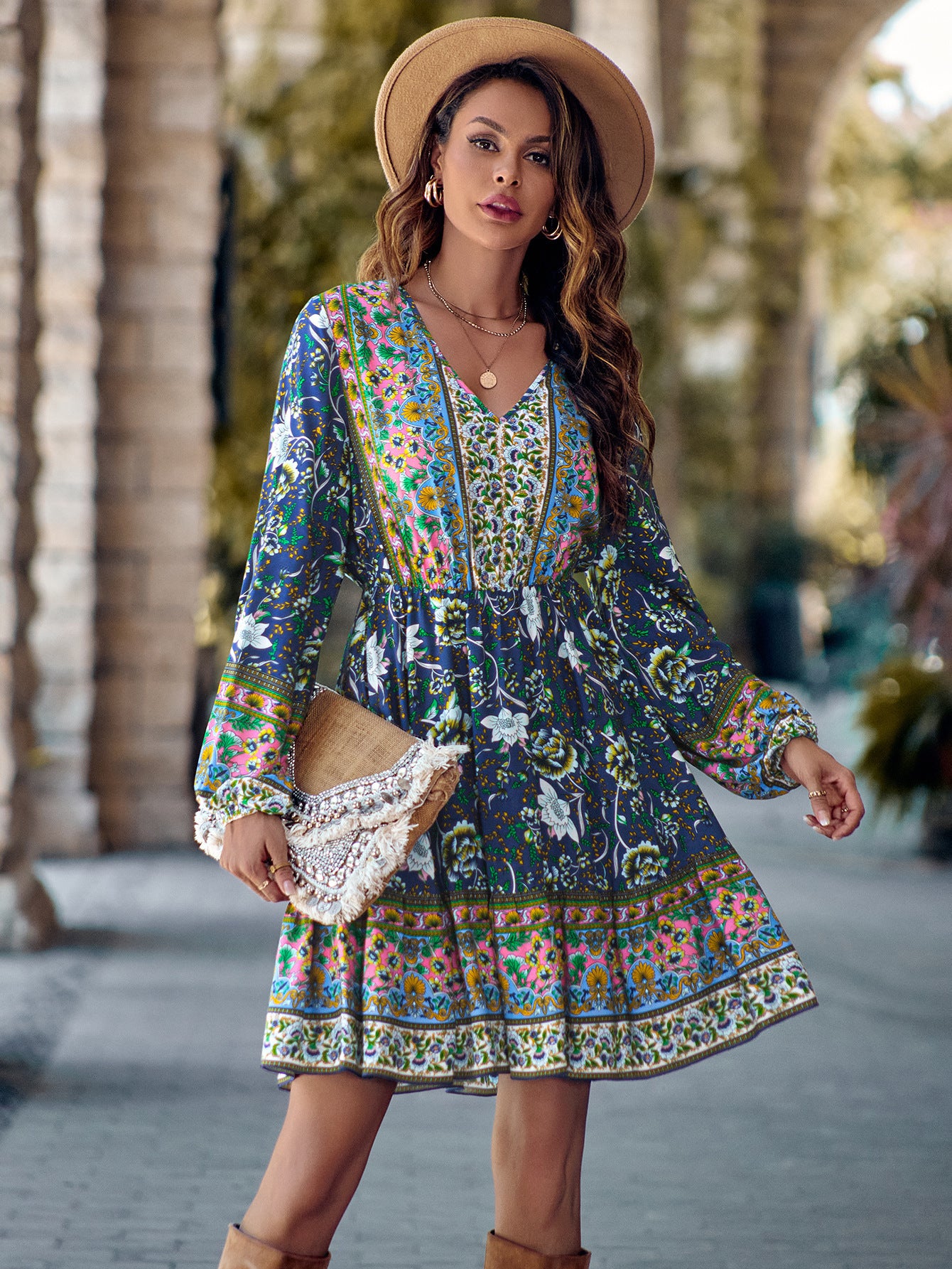 Robe imprimée pour femme à taille contrôlée
