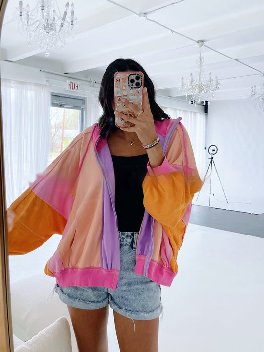 Veste à capuche multicolore pour femme