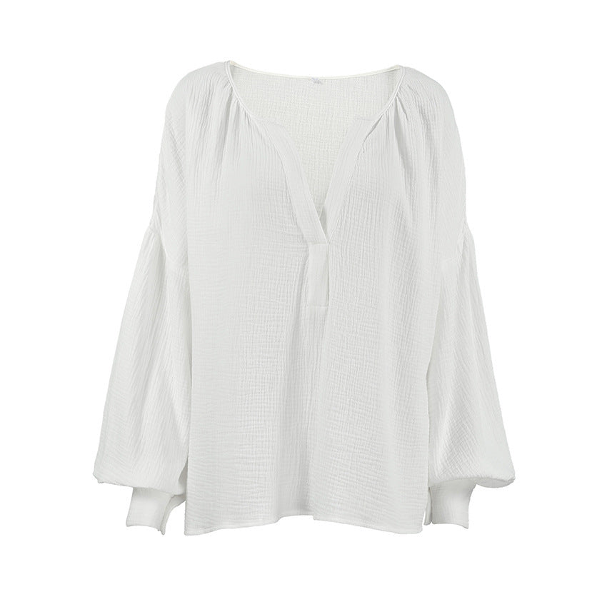 Blouse d’Été 100 % Coton – Manches Lanterna, Style Bohème Élégant