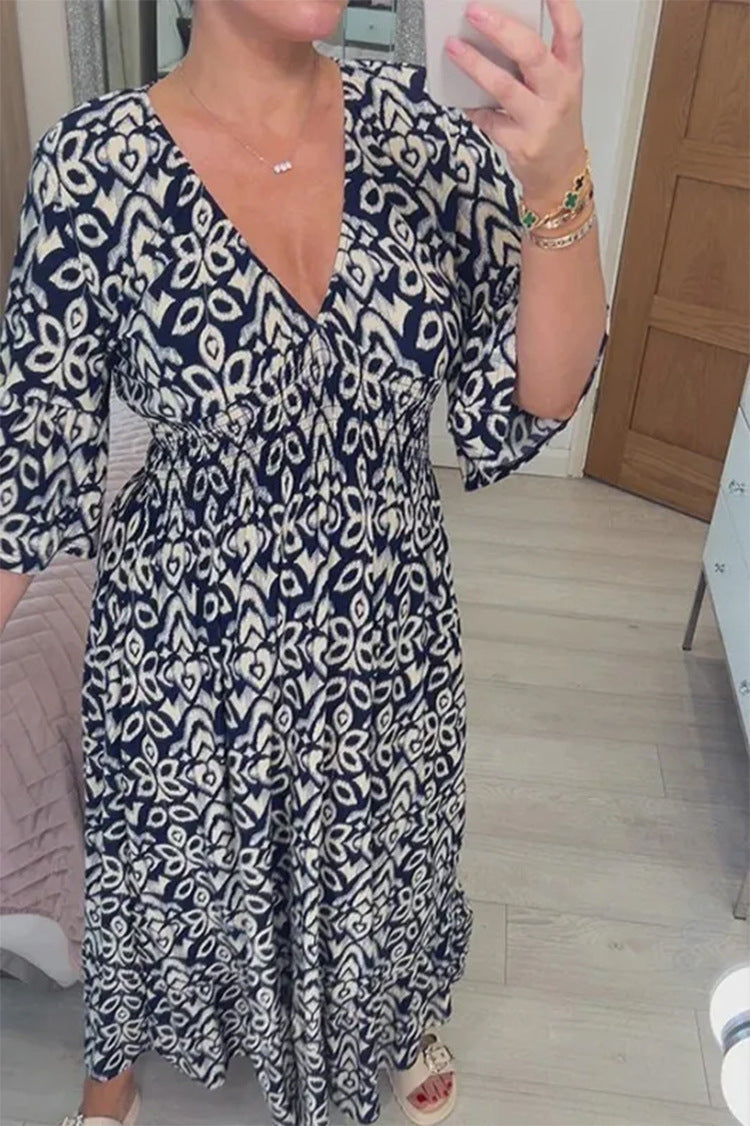 Robe d'été longue à imprimé floral et col en V