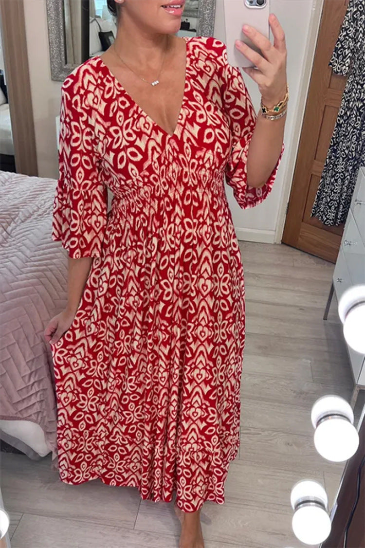 Robe d'été longue à imprimé floral et col en V