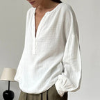 Blouse d’Été 100 % Coton – Manches Lanterna, Style Bohème Élégant