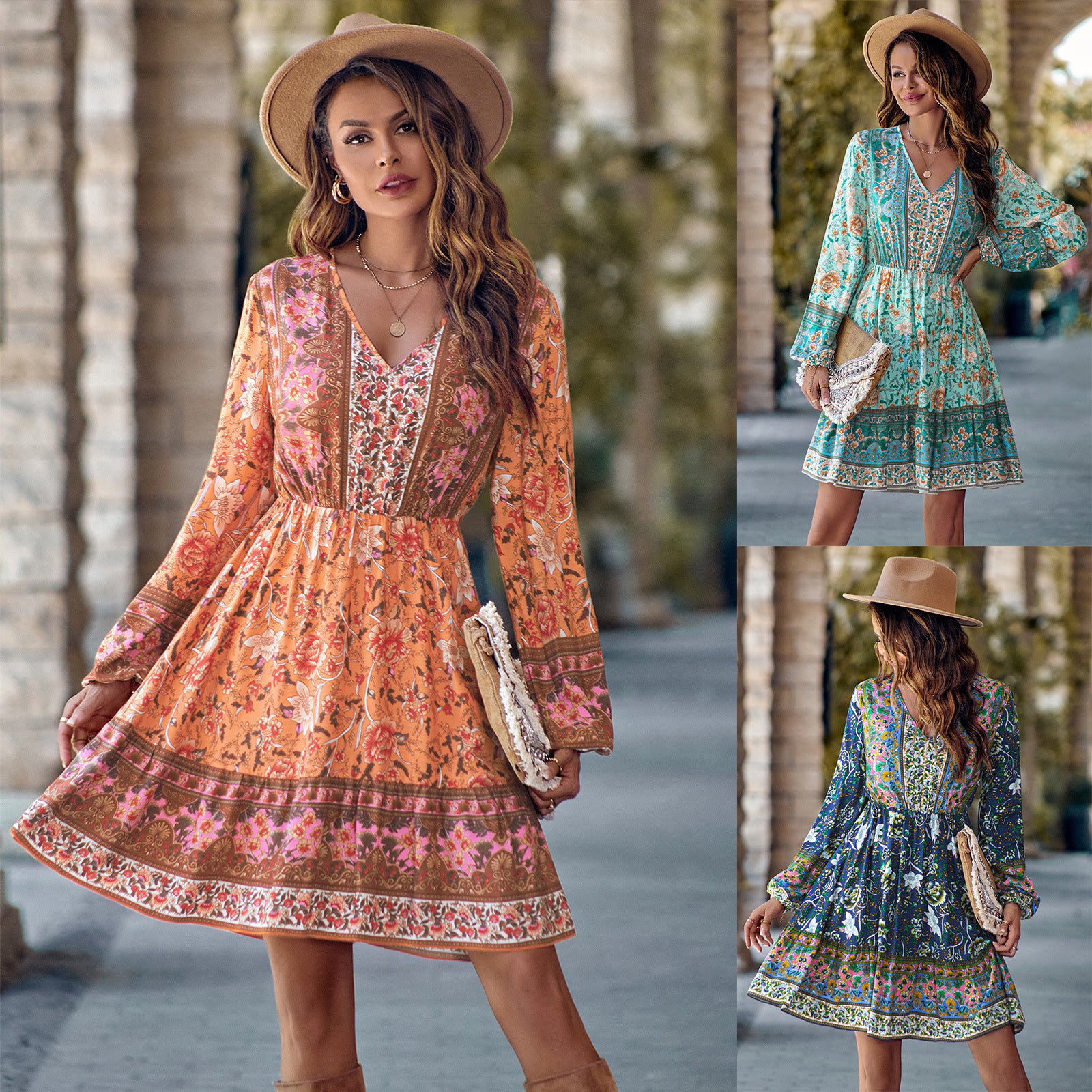 Robe imprimée pour femme à taille contrôlée